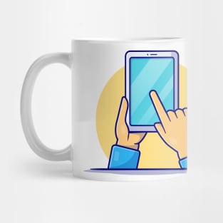 Hand Holding Tablet Cartoon Vector Icon Illustration Mug